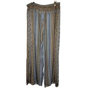 Sundance Khaki Geometric Print Vibrant Reef Pants Elastic Waist Straight Leg XL